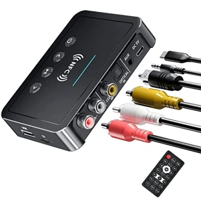 Afbeelding van Bluetooth adapter, NFC zender, ontvanger, 5.0, mini FM bluetooth, 3 in 1, 3,5 mm, AUX/RCA, audio adapter voor tv/pc/auto