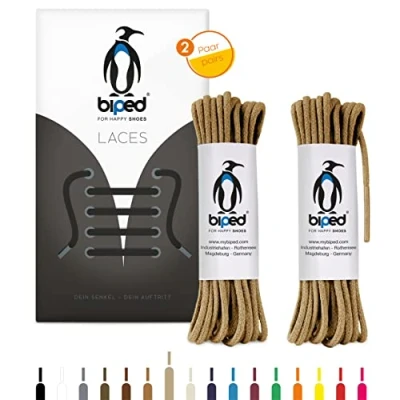 Afbeelding van biped LACES 2 paar ronde veters van katoen, Ø mm dik, hoogwaardige voor schoenen en laarzen leer, scheurvast wasbaar, gemaakt in EU Z2900 (beige, 160 cm)