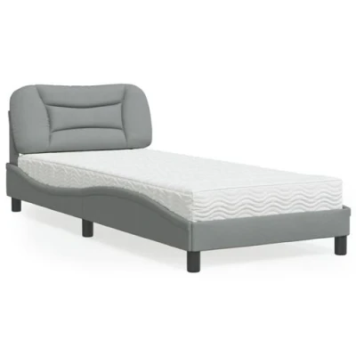 Image de vidaXL Lit avec matelas gris clair 90x200 cm tissu