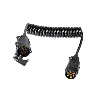 Afbeelding van BEIJISTAR Verlengkabel, 2,5 m, 7 polig, 12 V, verlenging voor aanhanger, met mannelijke en vrouwelijke stekker, spiraalverlenging, aanhangerkabel, connector, vrachtwagen, caravan,