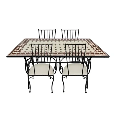 Afbeelding van AXI Leonie 5 delige Mozaïek Bistroset Rood/Wit Metalen frame met keramische tegel Tuin set 4 stoelen en tafel