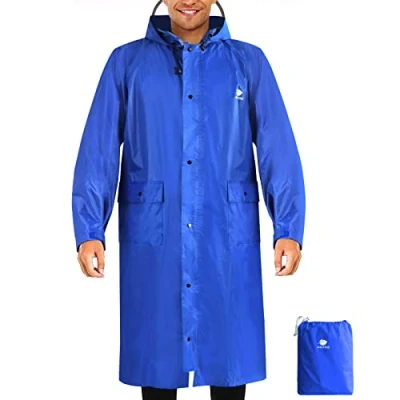 Afbeelding van Anyoo Unisex waterdichte draagbare lichtgewicht regenjas Compacte regenponcho met capuchon Herbruikbaar mouwen voor buitenshuis werken Backpacken Kamperen, Blauw, One Size