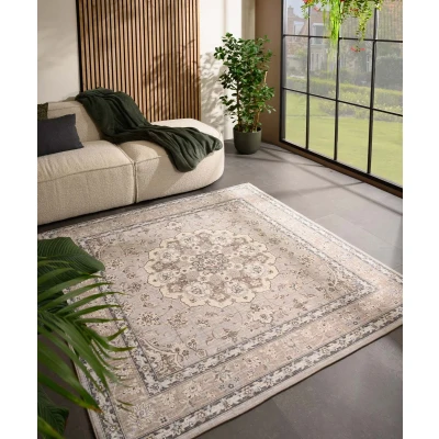 Afbeelding van Buitenkleed Vierkant Vintage Valenca Nova Beige/lichtgrijs 160x160 Cm