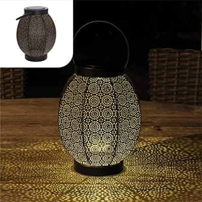 Afbeelding van Gadgy Solar Lantaarn Bloem Tuinverlichting op Zonneenergie Led Buitenverlichting met dag/nacht Sensor Tafellamp Hanglamp Tuinlantaarn 24 x Ø 18.5 cm Zwart Metaal