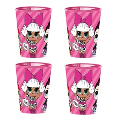 Afbeelding van Theonoi Set van 4 kinderbekers 260 ml naar keuze: Minnie Pony Princess Frozen PawPatrol BPA vrij plastic glas cadeau voor meisjes (4 x L.O.L)