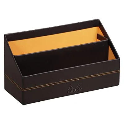 Afbeelding van RHODIA 118846C Postdrager zwart 25 x 10 14 cm zadelpen oranje buitenkant van kunstleer collectie Home Office Rama organisatie voor kantoor en opslag design