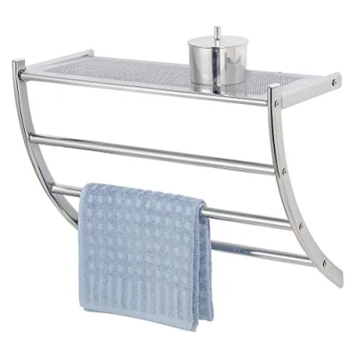 Afbeelding van WENKO Pescara handdoekhouder, roestvrij staal, 3 niveaus, met plank, L56 cm
