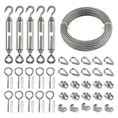 Afbeelding van Roestvrij stalen staalkabel 35 m PVC Met M5 spanner, oogschroeven, kabelbinders en aluminium voor klimplanten, leuningen, lampen/afbeeldingen