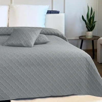 Afbeelding van Euromat Couvre lit matelassé avec 2 taies d&#039;oreiller 40 x cm Gris Parla 3D, 220 240