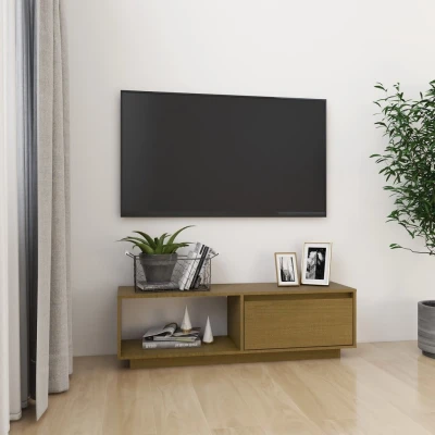 Afbeelding van Tv meubel 110x30x33,5 cm massief grenenhout honingbruin
