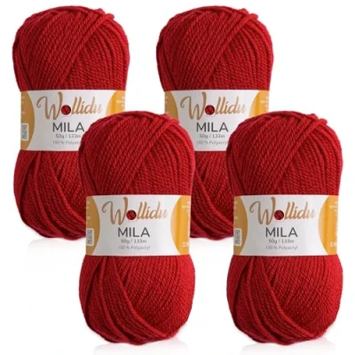 Afbeelding van Wollidu Mila 4 bollen haak en breigaren, 50 g/133 m, 100% polyacryl, kersenrood