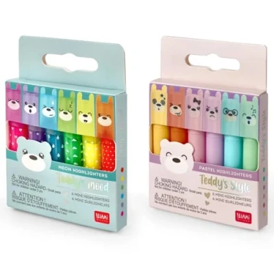 Afbeelding van LEGAMI Teddy&#039;s Mood &amp; Style Mini markeerstiften, pastel en neonkleuren, 12 stuks