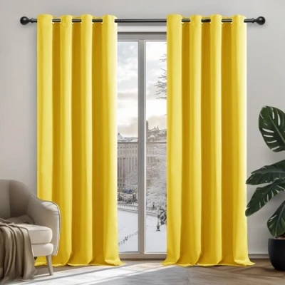 Afbeelding van Deconovo warmte isolerende verduisterende gordijnen, gordijnen voor meisjeskamers, modern ontwerp met ringen 107 x 229 cm (b h), mosterdgeel, 2 stuks