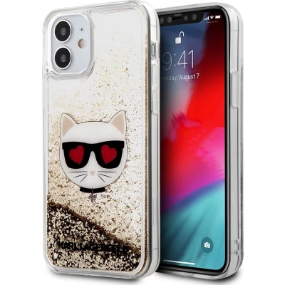 Afbeelding van Goud hoesje van Karl Lagerfeld Backcover voor iPhone 12 Mini Liquid Glitter