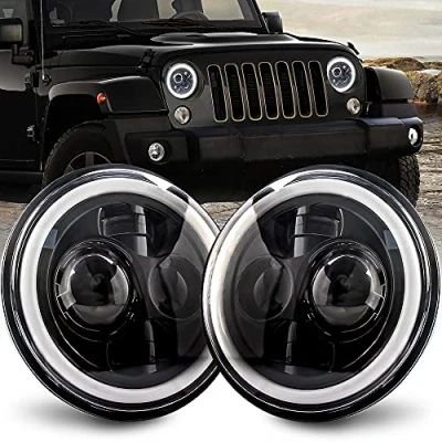 Afbeelding van 2 stukken 7 inch LED Wrangler koplampen, H6024 DOT goedgekeurde ronde waterdichte witte Halo koplamp met DRL richtingaanwijzers hoog / laag licht Compatibel LJ TJ CJ JK Hummer H1 H2
