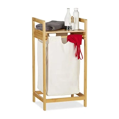 Afbeelding van Relaxdays wasmand bamboe wasbox mand voor wasgoed 30 liter waszak met plank