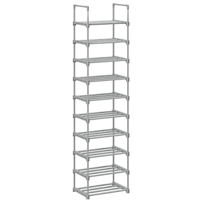 Afbeelding van SONGMICS schoenenrek met 10 planken, groot metalen schoenenrek, DIY, standplank, ruimtebesparend, multifunctioneel, woonkamer, slaapkamer, keuken, 45 x 30 174 cm, grijs LSA025G02