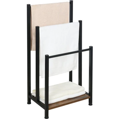 Afbeelding van Niceey Handdoekrek 3 Armen met Opberg Plank Metaal &amp; Hout Zwart
