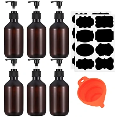 Afbeelding van Set van 6 lege douchegeldispensers 300 ml Zeepdispenser Navulbare pompflessen Voor douche, lotions Met trechter Etiket
