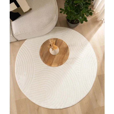 Afbeelding van Rond Vloerkleed Scandinavisch Contour Curve Crème 240 Cm