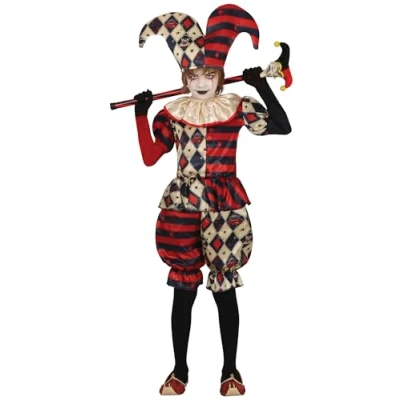 Afbeelding van Guirca Clown &amp; Nar Kostuum Scary Harry Harlekijn Jongen Blauw, Rood, Wit / Beige 5 6 jaar Halloween Verkleedkleding