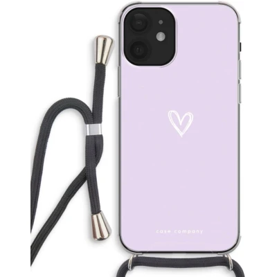 Afbeelding van Case Company® hoesje met Koord geschikt voor iPhone 12 Klein hartje paars Telefoonhoesje Zwart Extra Bescherming aan alle Kanten en Over de Schermrand