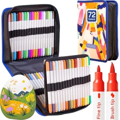 Afbeelding van 73 stuks acryl Dual Tip Paint Pennen Brush + Fine Tips