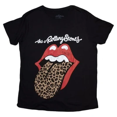Afbeelding van The Rolling Stones Leopard Print Tongue Dames T shirt S Zwart