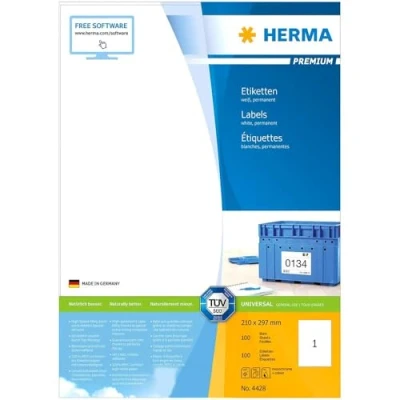 Afbeelding van Herma 4428 etiketten 210x297 Premium A4 100 stuks wit