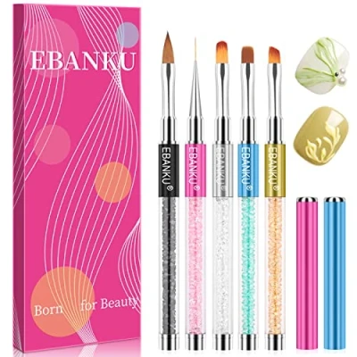 Afbeelding van Ebanku 5 STUKS UV Gel Acryl Nail Art penseel False Tips Builder, Design Schilderen Voering Borstels Pen Gereedschap Stel, voor doe het zelf Salon en thuisgebruik