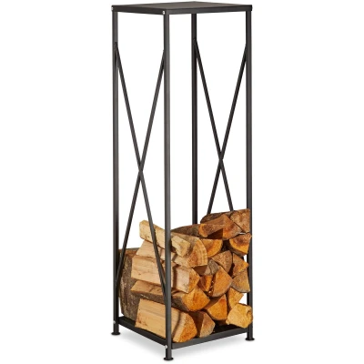 Afbeelding van Relaxdays haardhout opslag brandhout rek staal poedercoating haardhoutrek zwart
