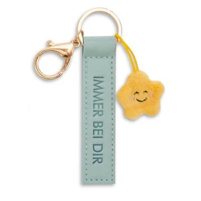Afbeelding van NICI Sleutelhanger Altijd bij je Kunstleren armband 10 cm Met turquoise ster trouwe metgezel voor rugzak of tas groot en klein 62030