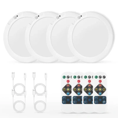 Afbeelding van Bojim Led plafondlamp met bewegingsmelder, oplaadbaar, draadloze binnenlamp, batterijlamp, garage, wanddetectie, USB batterij, voor plafond, douche, kelder, 4 verpakkingen