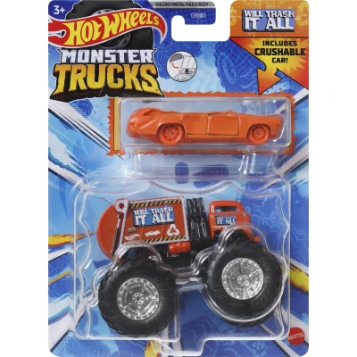 Afbeelding van Hot Wheels Monster Trucks Will Trash It All + Station Wagon Orange voor kinderen vanaf 3 jaar