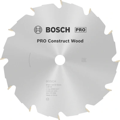 Image de BOSCH 2608641200 lame de scie circulaire Construct Wood, 184 x 16 2.6 mm, 12T