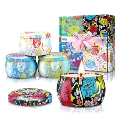 Afbeelding van Yinuo Mirror Sojawaskaarsen, set van 4, 125 g, geurkaarsen, cadeauset voor vrouwen, sterke geur om te ontspannen