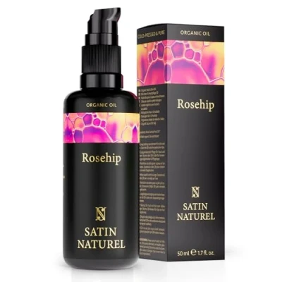 Afbeelding van Satin Naturel Rozenolie Koudgeperste Rozenbottleolie voor huid en haarverzorging, Vegan Rozen Olie als Gezichtsolie verzorging lichaam, nagels haar met vitamine A, C, E onverzadigde vetzuren, 50 ml
