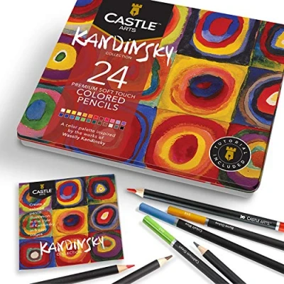 Afbeelding van Castle Arts themaset Met 24 kleurpotloden in metalen doos, perfecte op Kandinsky geïnspireerde kleuren. soepele gekleurde kern van hoge kwaliteit voor een fantastisch resultaat bij mengen &amp; lagen