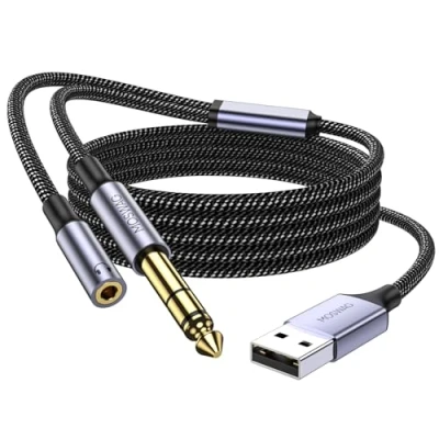Afbeelding van MOSWAG 1/4 inch USB audiokabel, basgitaar naar kabel, professionele instrument opnamekabel voor instrumentale opnames, zang enz.