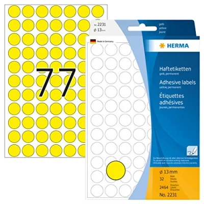 Afbeelding van Etiket HERMA 2231 rond 13mm geel 2464stuks