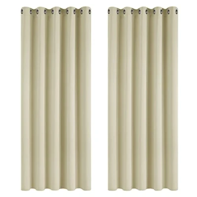 Afbeelding van Deconovo verduisterende gordijnen, warmte isolerend, voor de woonkamer en slaapkamer, modern ontwerp met ringen, donker beige, 168 x 138 cm (B H), 2 stuks