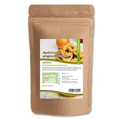 Afbeelding van Mynatura Gedroogde appelringen, vlies, natuurlijk, bakken, appel, snack, granen, veganistisch zak (1 x 1000 g)
