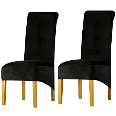 Afbeelding van LANSHENG Stoelhoezen voor eetkamerstoelen, XL, stretch, spandex, met elastische band, fluweel, restaurant, hotel, feest (zwart, set van 2)