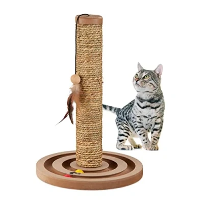 Afbeelding van Relaxdays krabpaal met speelbal kattenpaal zeegrastouw speelbord 45 x 30 cm
