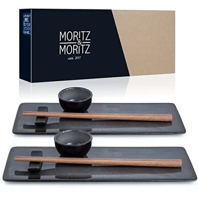Afbeelding van Moritz &amp; VIDA set van 10 sushi borden voor 2 personen, met borden, sauskommen en eetstokjes