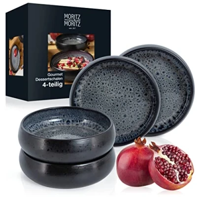 Afbeelding van 4 x kleine schaaltjes, 300 ml, dip schaaltjes van aardewerk voor dessert, snack, soep, salade, ijs, tapas en antipasti