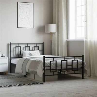 Afbeelding van vidaXL Bedframe met hoofd en voeteneinde metaal zwart 107x203 cm