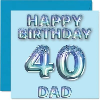 Afbeelding van 40e verjaardagskaart voor papa blauwe glitterballonnen verjaardagskaarten 40 jaar van zoon, dochter, 145 mm x