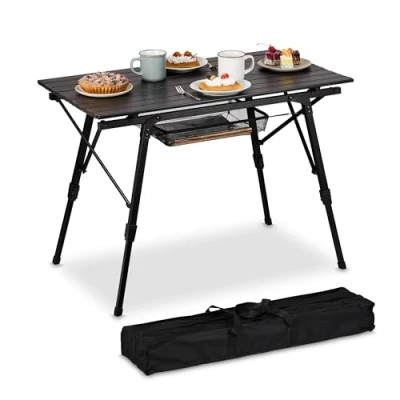 Afbeelding van Relaxdays inklapbare bijzettafel klaptafel camping tuin aluminium verstelbaar zwart