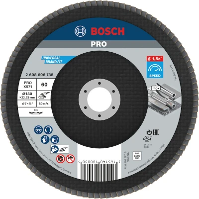 Image de BOSCH 2608606738 disque à lamelles X571 Best for Metal, diamètre 180 mm, grain 60, version angulaire